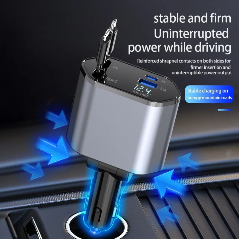 DriveCharge™: 4-in-1 Retractable Fast Car Charger