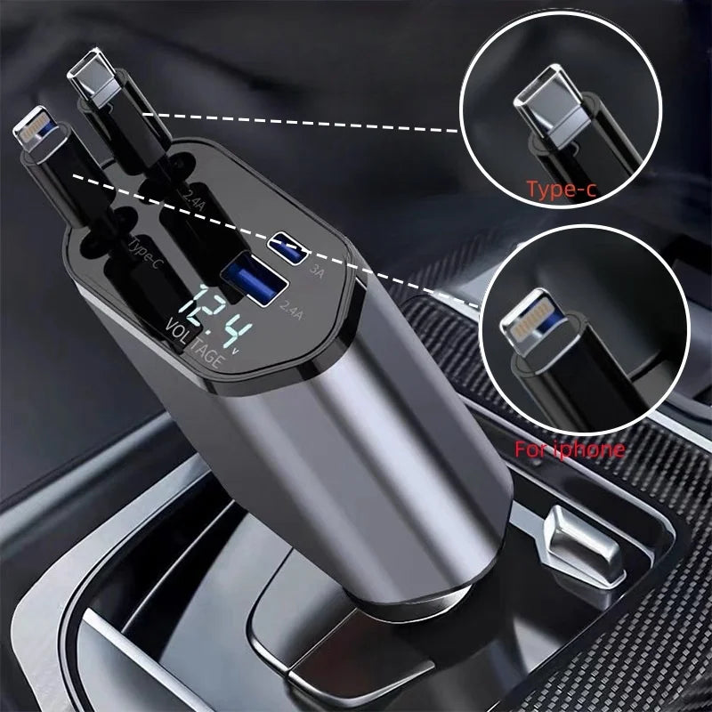 DriveCharge™: 4-in-1 Retractable Fast Car Charger