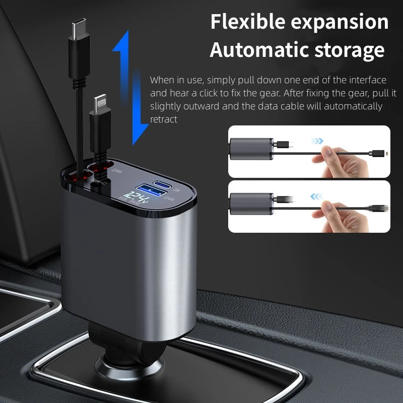 DriveCharge™: 4-in-1 Retractable Fast Car Charger
