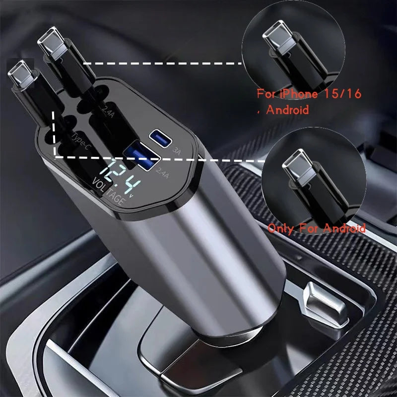 DriveCharge™: 4-in-1 Retractable Fast Car Charger