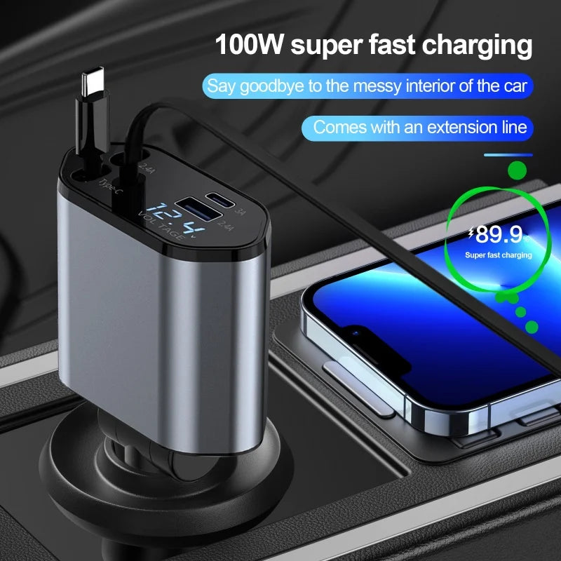 DriveCharge™: 4-in-1 Retractable Fast Car Charger
